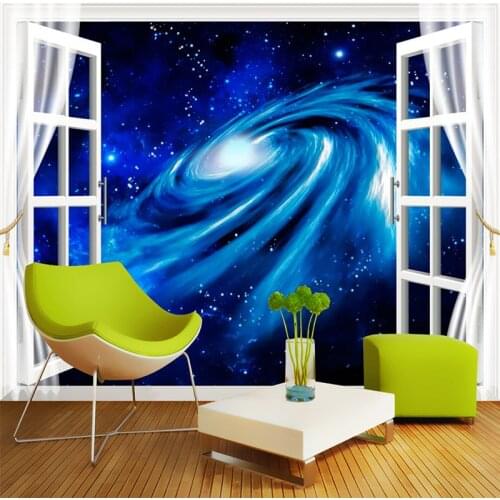 Custom Photo Mural Non-woven Wallpaper Wall 3D Stereo Window Scenery Starry Galaxy Large Murals Wallcovering Papel De Parede 3D