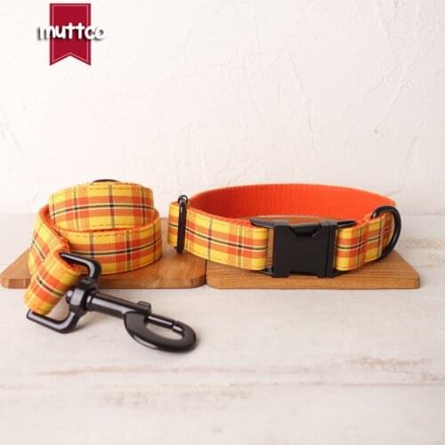 MUTTCO Adjustable collar Cheese Plaid handmade pet products 5 sizes metal buckle double cloth dog collar and leash UDC098H