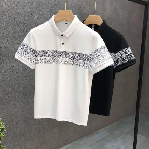2021 summer high-end lapel cashew flower polo shirt mens Korean fashion short sleeve t-shirt mens casual jacket