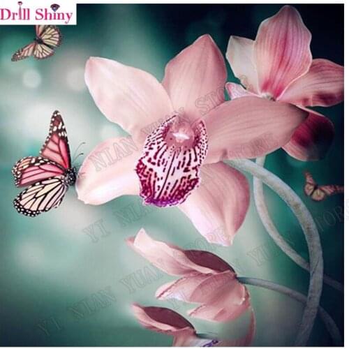 Needlework diy diamond painting cross stitch butterfly orchid kits full resin square diamond embroidery Mosaic Home Decor