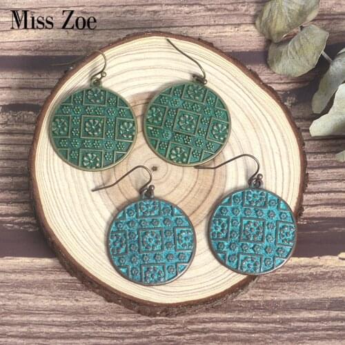 Ethnic Pattern Round Drop Earrings Bohemia Boho Bronze Vintage Women Earrings Hanging Bohemian Beach Party Summer Jewelry