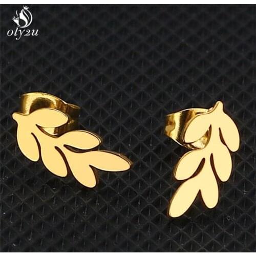 Oly2u Ethnic Small Leaves Leaf Earrings Statement Jewelry Simple Feather Stud Earrings for Women Ladies New Year oorbellen