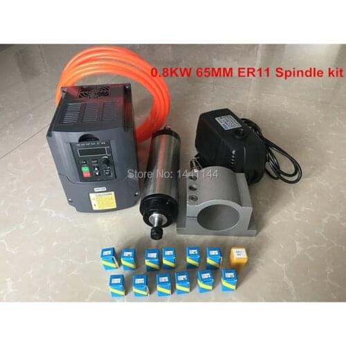 Spindle 0.8kw Water Cooled Spindle Cnc Motor 65mm + 1.5kw 220v Vfd/ Inverter +65mm Clamp +80w 3.5m Pipe +5m +1set Er11