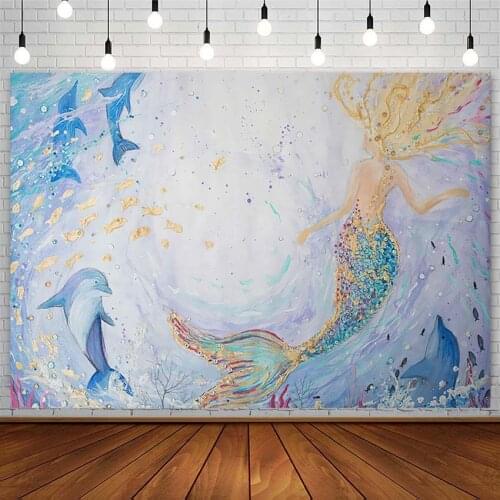 Mermaid Princess Backdrop Girl Birthday Party Decor Dolphin Aquarium Newborn Photography Background Photo Studio Photozone Props