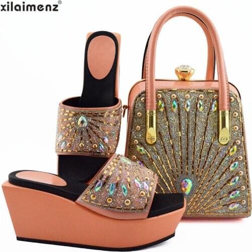 Super High Heels Nigerian Ladies Matching Shoe and Bag Material with Pu Italian Shoes and Bags Set for Party Women Shoe and Bag