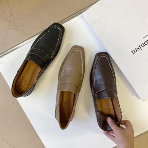 British Square toe sewing oxford shoes women sneakers moccasins shallow slip on loafers two ways soft pu leather flats woman