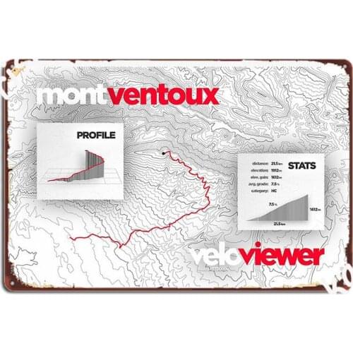 Veloviewer Mont Ventoux Contour 3d Map Print Metal Plaque Poster Create Club Bar Cinema Kitchen Poster Tin Sign Posters