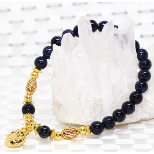 High Grade Natural 6mm Blue Sandstone Bracelets Round Beads Semi-precious Stone Women Original Design Jewelry 7.5inch B1977