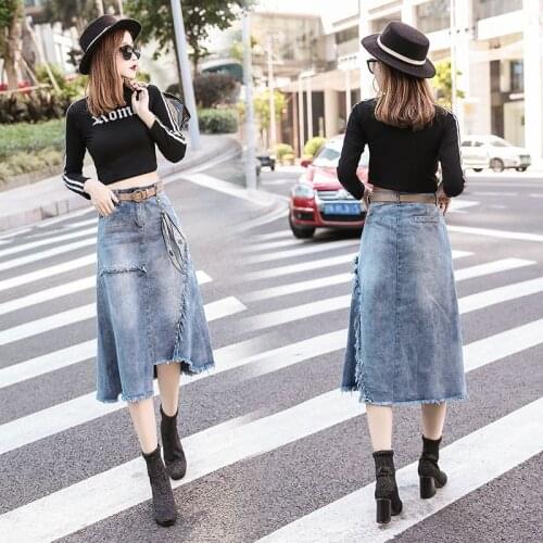 2020 New Summer Women A-Line High Waist Belt Irregular Denim Skirt Lady Chic Plus Size 5XL Personality Patchwork Jeans Skirt Z59