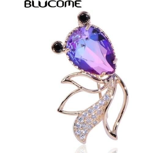 Blucome Cute Animal Brooch Goldfish Zircon Copper Jewelry For Women Girls Clothing Scarf Sweater Coat Pins Beautiful Accessories