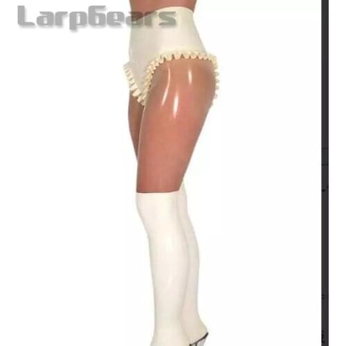 High waist transparent with white latex leggings for woman open crotch latex rubber pants exotic costumes