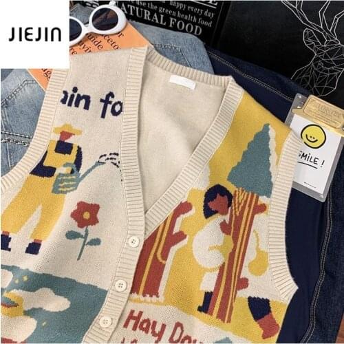 Korea Vintage Floral Print Cute Knitted Vest Women Aesthetic Patchwork Striped Sweater Vest Female Harajuku Pullovers Knitwear