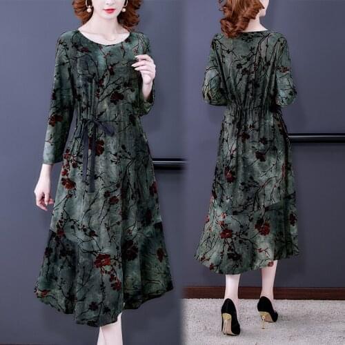 Women Floral Velvet Bodycon Midi Dress Autumn Winter Elegant Vintage Casual Jacquard Party Vestidos 2021 Long Office Lady Dress