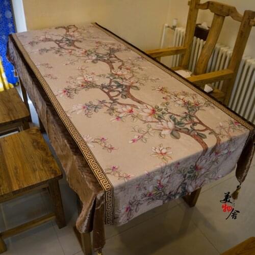 Table Cloth Gold Magnolia Flower Embroidery Wedding Room Sofa Home Hotel Bedding Villa Decoration Cushion Dresser Runner Cover