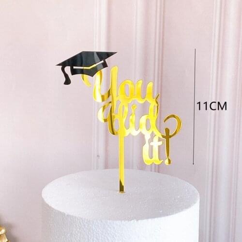 Gold Graduation Season Acrylic Cake Topper Golden Trencher Cap Cake Topper for Student Graduation Party Cake Decoration Supplies