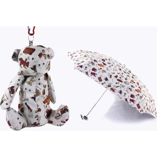 Cute Small Umbrella Kids Toys Pockets Bear Animal Black Coating Folding UV Umbrella Rain Parasol Cheap Mini Sun Beach Umbrella