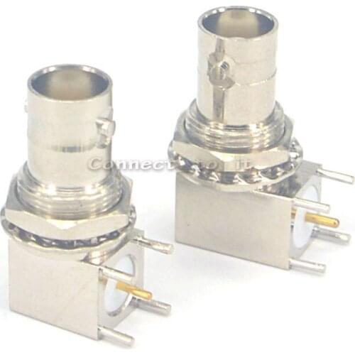 100 Pieces BNC female connector BNC Jack bulkhead with nut PCB mount right angle connector