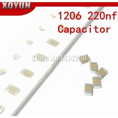 100pcs/lot 1206 220NF X5R Error 10% 50V 1206 0.22UF 224 smd capacitor