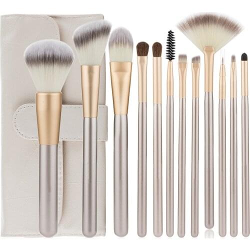 12 Pcs Creamy-White Makeup Brush Set Cosmetic Eyeshadow Blending Foundation Powder Eyebrow Blush Beauty Make Up Brush Tool
