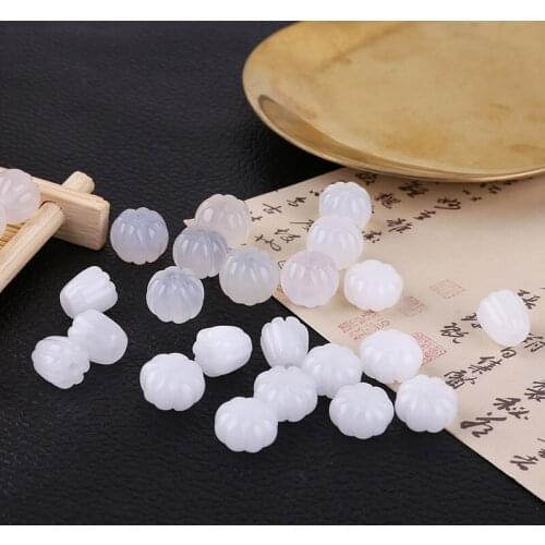 2pcs Chinese style Ancient jade pumpkin beads lotus flower bud crystal glass flower core DIY hairpin pendant tassel accessories