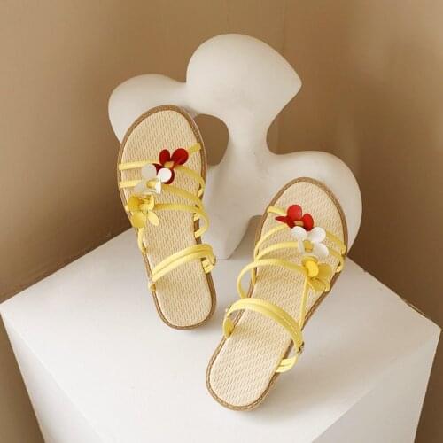2021 Large Size 34-48 Women Slippers Pu Leather Ladies Casual Shoes Summer Comfortable Women Flats Heel Yellow White Red
