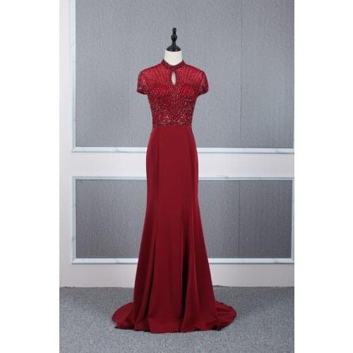 2021 Muslim Luxury Hand Work Evening Gowns High-Neck Women Beads Party Formal Dress