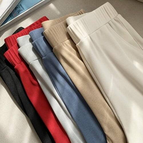 2021 Summer Ice Silk Womens Pants High Waist Wide Leg Trousers Female Stacked Loose Beige Khaki Casual Pants Capri Streetwear