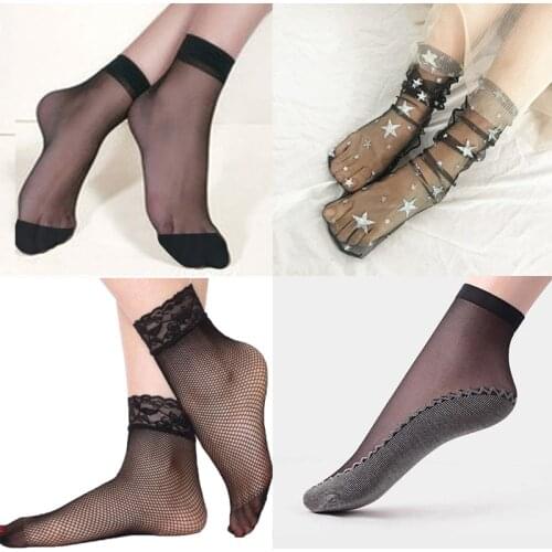 3/5/20pair Fashion Girls Ankle Sox Female Short Socks Womens Socks Summer Thin Crystal Transparent Silk Socks Shallow Mouth