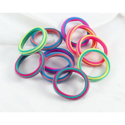 5Pcs/Set Fluorescent Series Colorful Stripe Hair Rope Children Baby Girl Candy Rubber Hair Bands Lovely Cartoon Solid Scrunchies