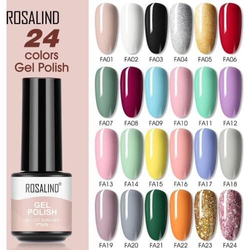 ROSALIND Shiny Nail Polish Soak Off Varnishes Primer Base Top Coat Semi Permanent Lacquer For Manicure Pure Color UV Nail Gel