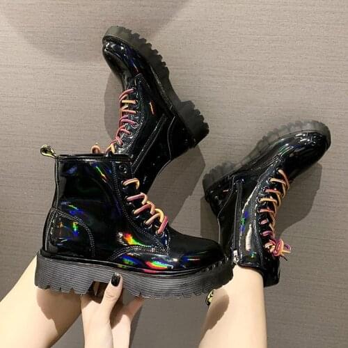 Autumn Shoes Women Boots Round Toe Flats Black Colorful Leather Platform Boots for Women Snow Boots Women Winter New