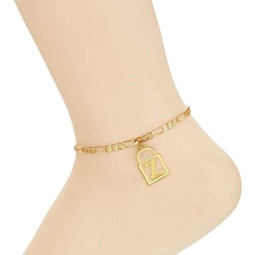 Cxwind Bohemian Womens Fashion Letter Ankle Leg Bracelet Jewelry Lock Shape 26 Letters Anklet Best Friend Gifts