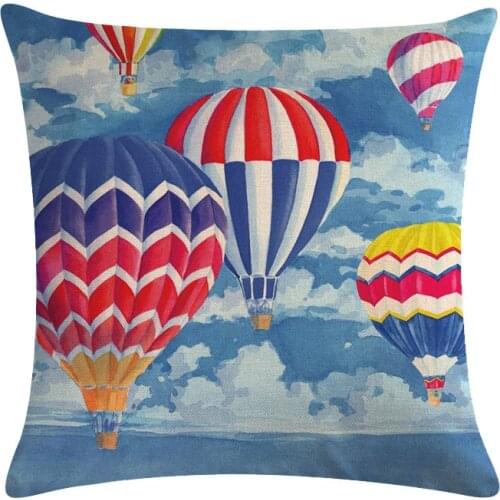 Cushion Cover Colorful Hot Air Balloon Pillow Case Cotton Linen Cushion Sky Home Decorative Pillow Cover