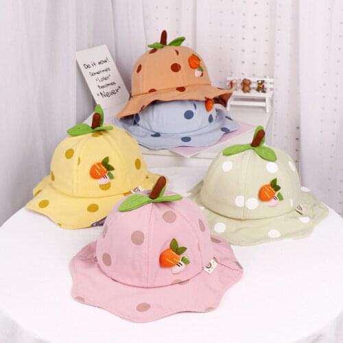 Baby basin hat polka dot leaves kids girls fisherman hat carrot child headdress spring/summer little girls cotton sun hat cute