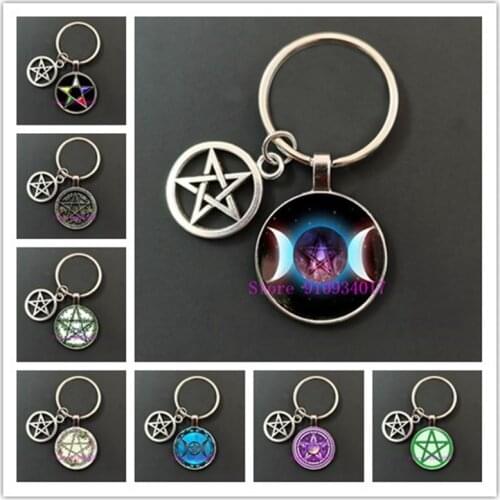 Handmade Esoteric Pentagonal Star Pendant Glass Keychain Wiccan Pagan Mysterious Astrology Witch Keyring Decoration Gift