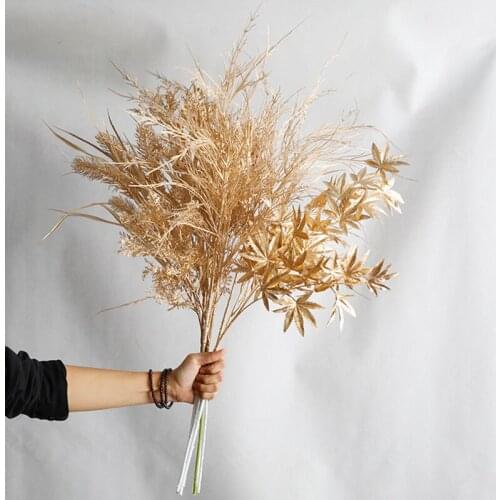 Artificial gold flog flowers fake plastic hydrangea flower leaves gold series DIY wedding Christmas garden home party decor