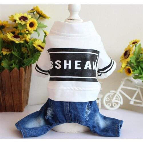 New Spring Autumn Winter Xs Dog Clothes For Small Dogs Girl Boy Teddy Print Cover Leg Jean Jumpsuits Puppy Outfit Pet Clothing