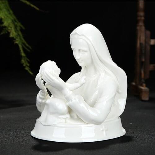 Beautiful icon of Virgin Mary Catholic Holy Bible prayer beads ceramic ornament white porcelain Madonna Christ Child Sculpture