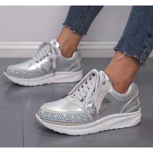 Womens Flat Platform Shoes Spring Autumn Fashion Rhinestone Women Sneakers Lace Up Crystal Shoes Women Fashion Shoe