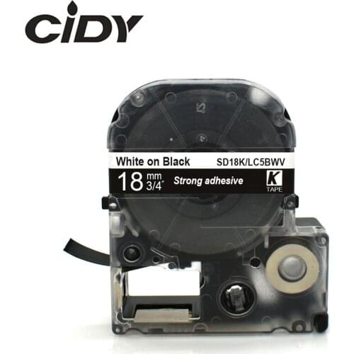 CIDY 18MM White on black SD18KW/LC-5BWV LC-5BWV9 label tape for kingjim/epson label maker LW300 LW400 LW-700P SR150