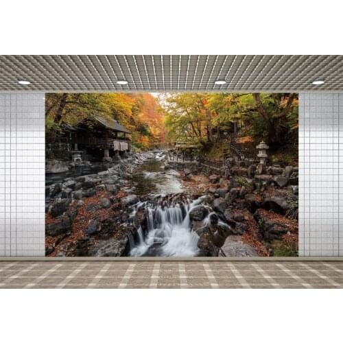 Lyavshi Autumn Natural Scenery Landscape House River Railing Trees Rock Background Backdrops Photocall Photo Studio Props