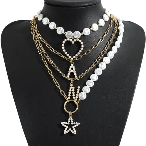 Miwens 4pcs/set Letter Pearl Neckalce for Women Metal Chains Heart Penant Necklace Punk Maxi Links Star Collar Jewelry