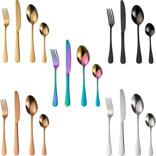 20Set/Lot Stainless Steel Cutlery Set Rainbow Gold Plated Dinnerware Creative Dinner Set Fork Knife For Wedding And Hotel