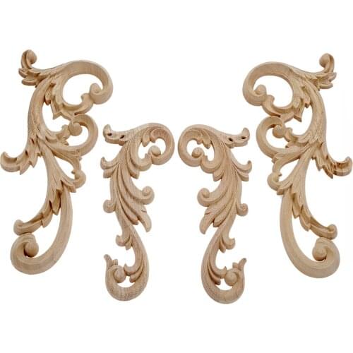 2Pcs Wood Carved Corner Decal Onlay Applique Frame for Home Furniture Wall Cabinet Decorative Crafts Wooden Miniature Craft