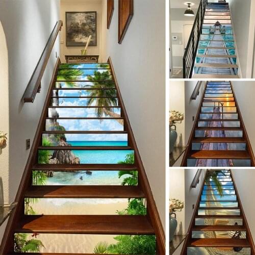 New 13Pcs/Set Stylish Silent Sea Scenery Stairs Step Sticker Decals Home Decoration