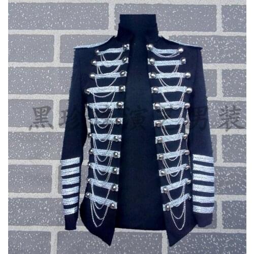 2020 New Stand Collar Men Black Suits Designs Stage Costumes For Singers Men Blazer Dance Clothes Jacket Style Free Shipping