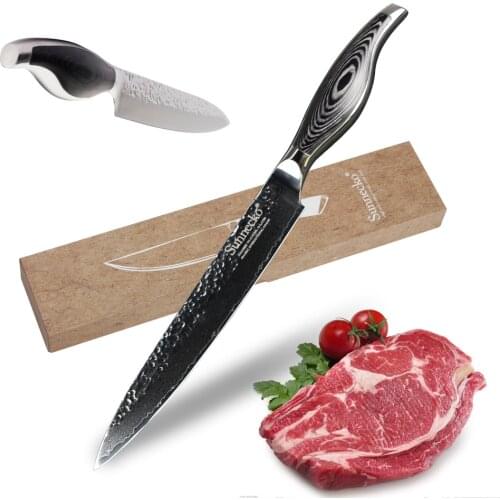 SUNNECKO 8 inch Slicing Chef Knife Kitchen Knives Japanese Damascus VG10 Steel Pakka Wood Handle Razor Sharp Blade Cutting Tools