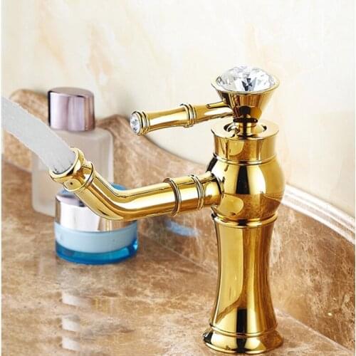 Basin Faucets Chrome/Gold Brass 360 Rotate Water Mouth Bathroom Basin Faucet With Diamond Cold Hot Water Crane Sink Mixer Taps