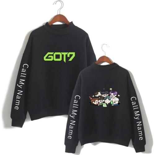 Got7 Kpop High Collar Hoodies Print Cute Baby Figure Cartoon High Collar Hoodie Men Women Fashion Capless Sweatshirts Pullovers