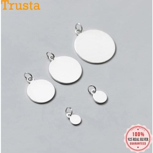 Trustdavis Real 925 Sterling Silver Simple Smooth Round Wafers Charm Pendant Handmade DIY Accessories Jewelry Wholesale DZ20